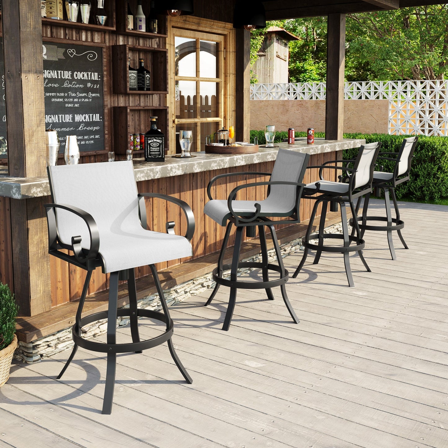 Aluminum Swivel Outdoor Bar Stool Set of 2 with Sunbrella