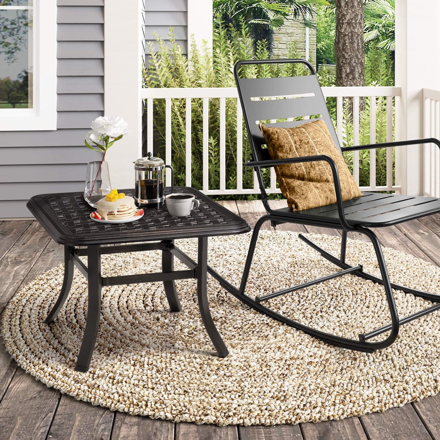 24x24" Square Cast Aluminum Outdoor Side Table with Umbrella Hole