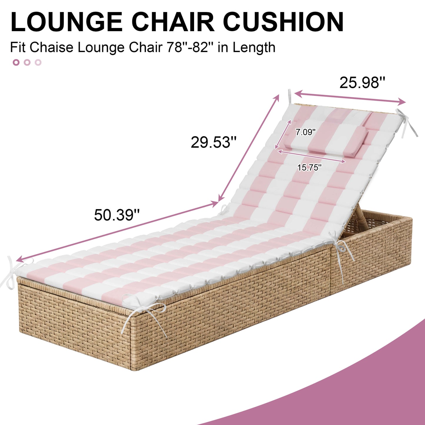 Outdoor Chaise Lounge Cushion with Headrest & Straps