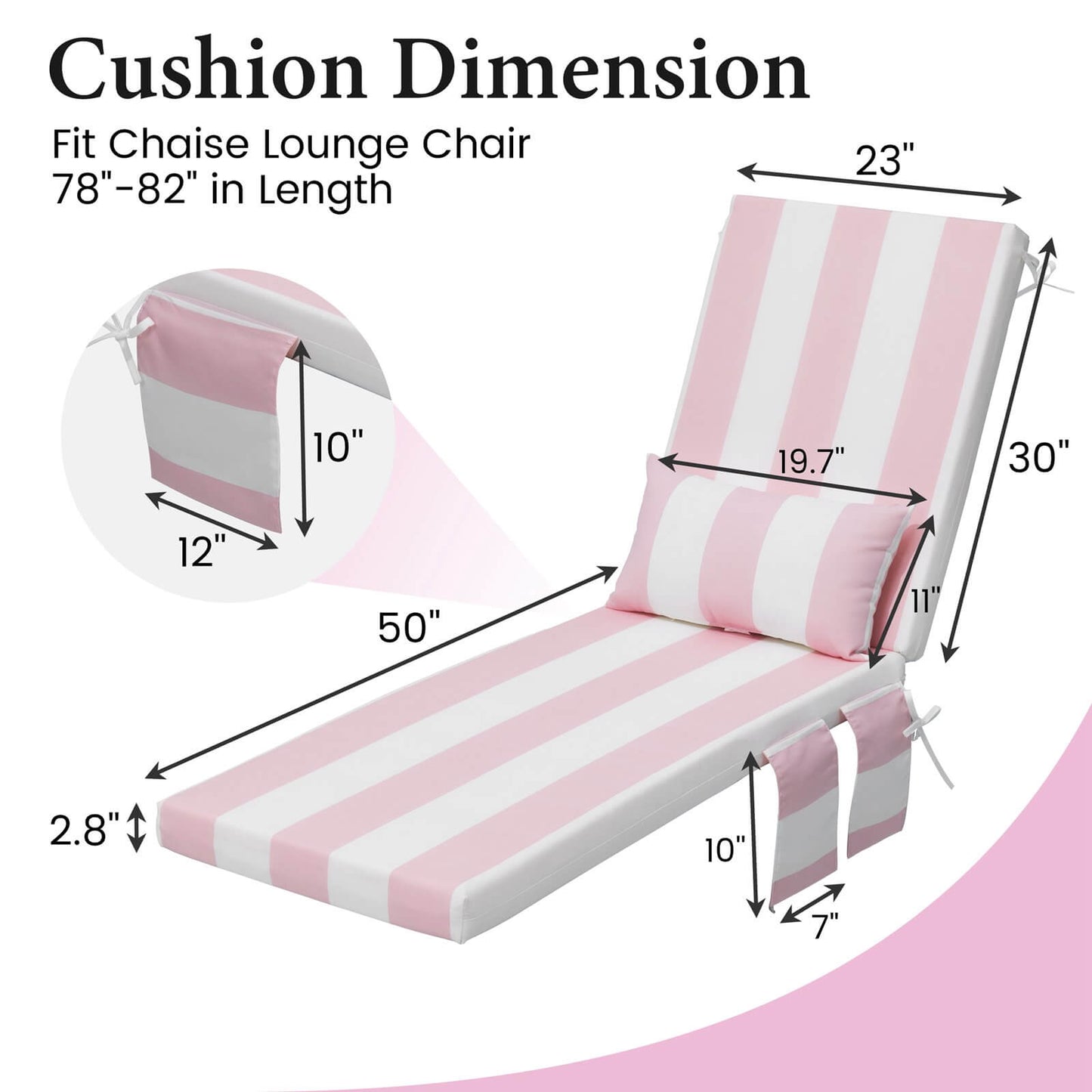 Outdoor Chaise Lounge Cushion with Pillow & Pockets