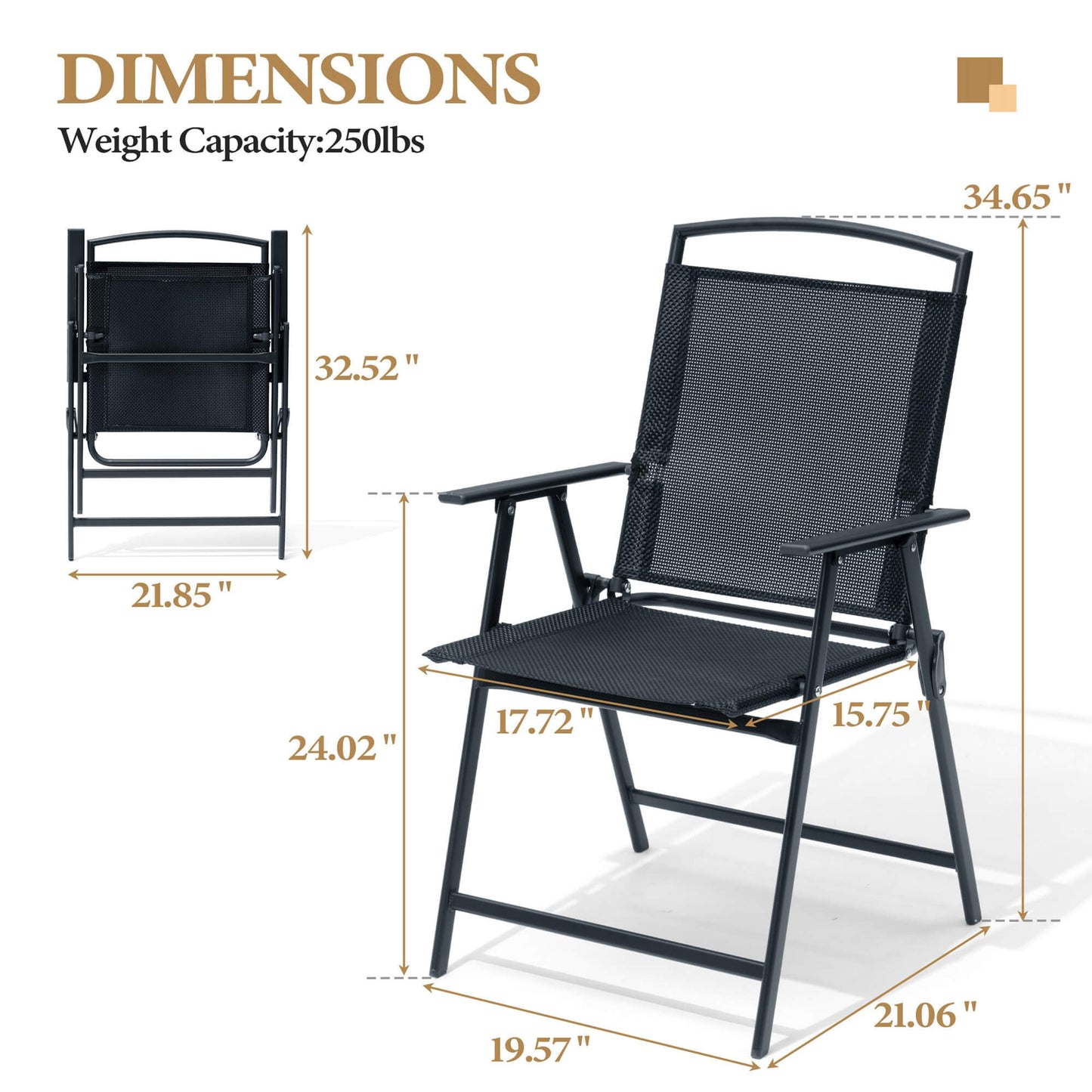 Steel Folding Outdoor Dining Chair Set of 4 with Textilene