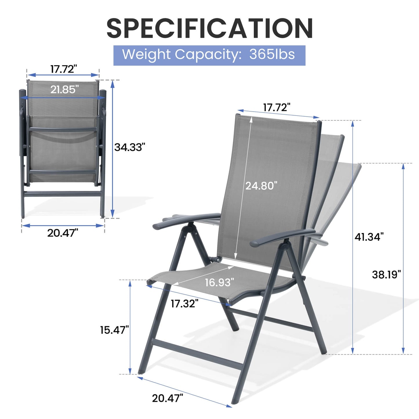 Metal Folding & Adjustable Outdoor Dining Chair Set of 2