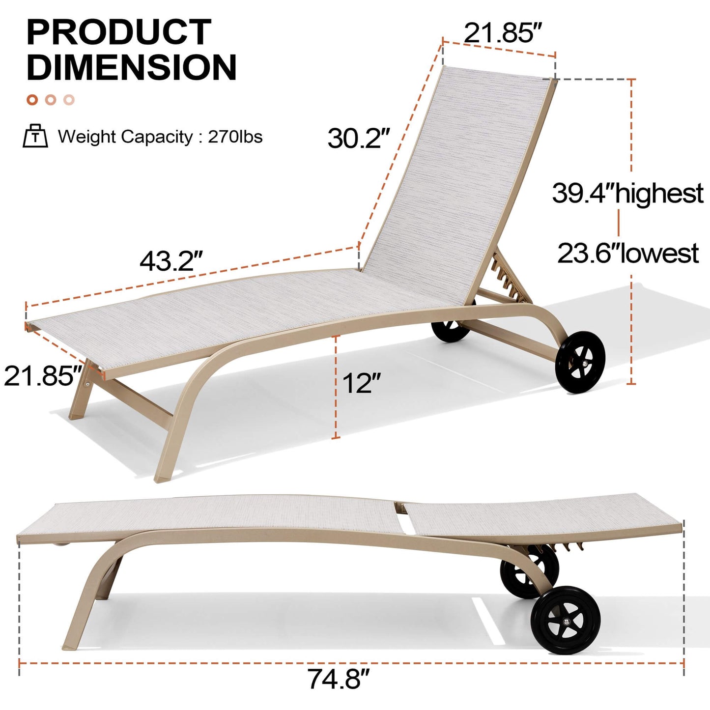 Wheeled Outdoor Folding Chaise Lounge