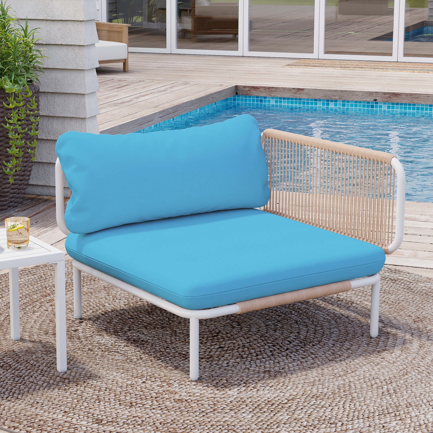 Modular Patio Sofa Chair with Rope Weave & Convertible Armrests