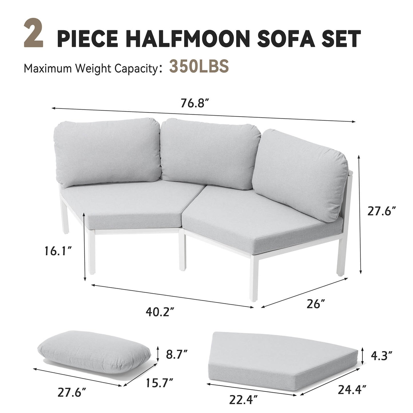 Curved Aluminum Outdoor Sectional Sofa with Water-Resistant Cushions
