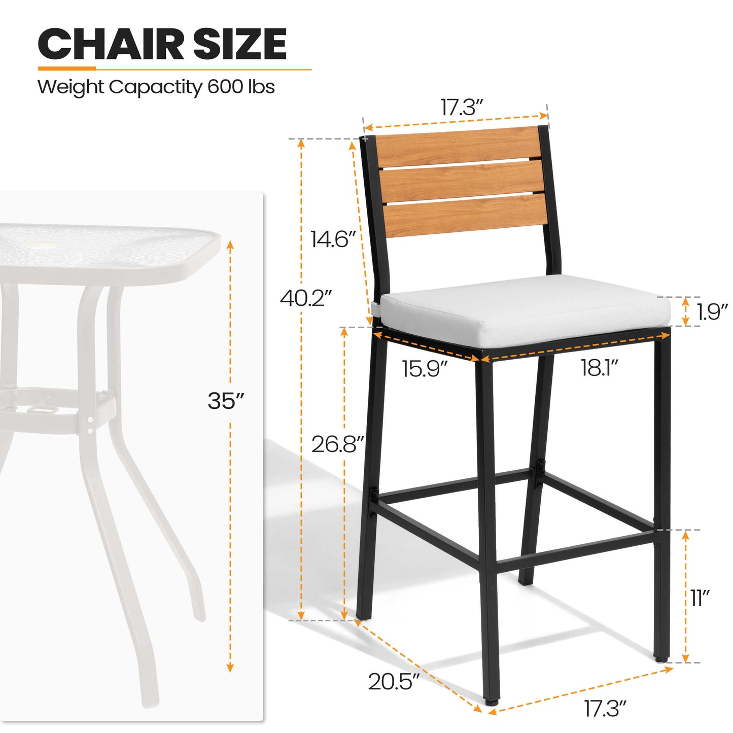 Outdoor Patio Bar Stool Set of 2 with Cushion
