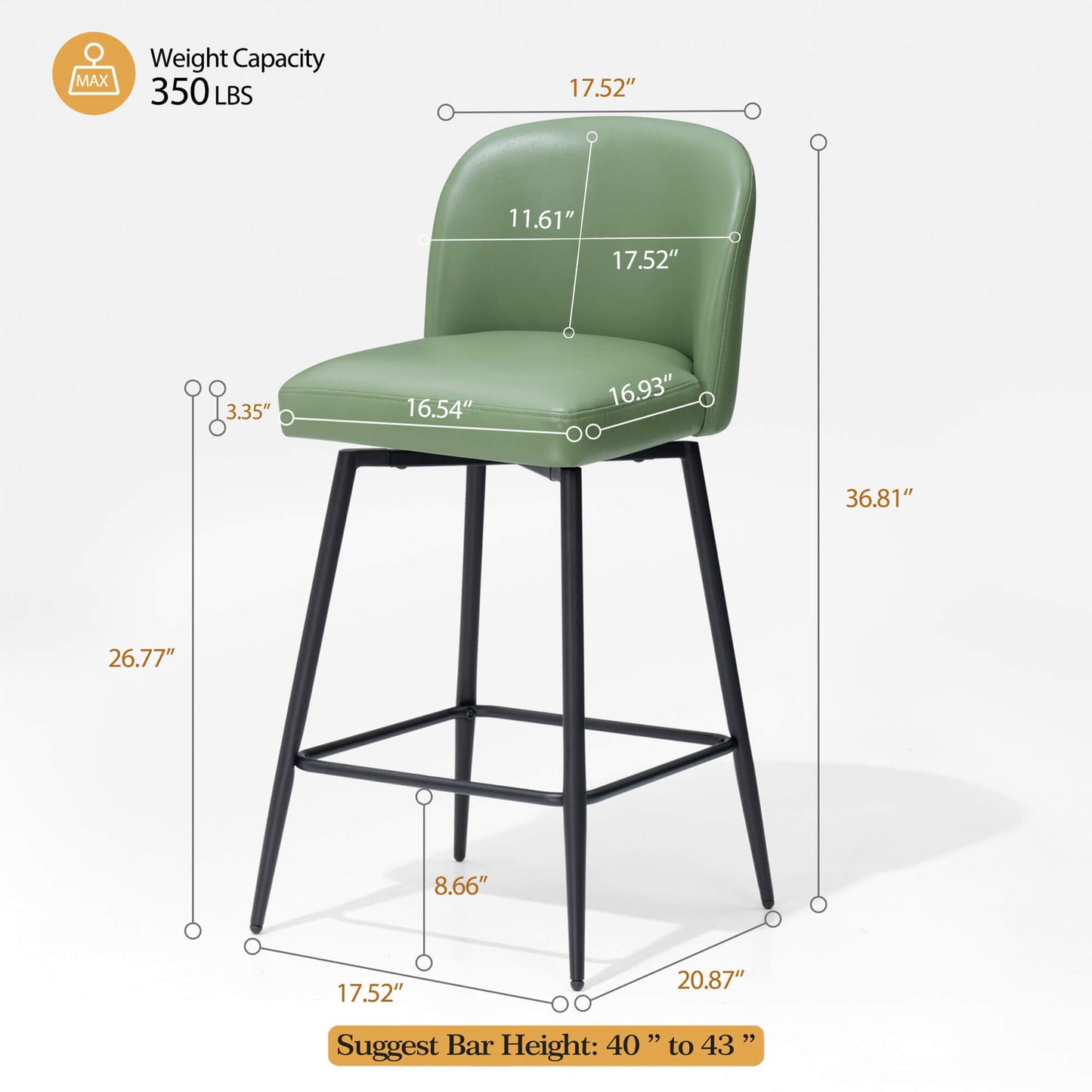 26.8" Swivel Faux Leather Counter Stool Set of 2