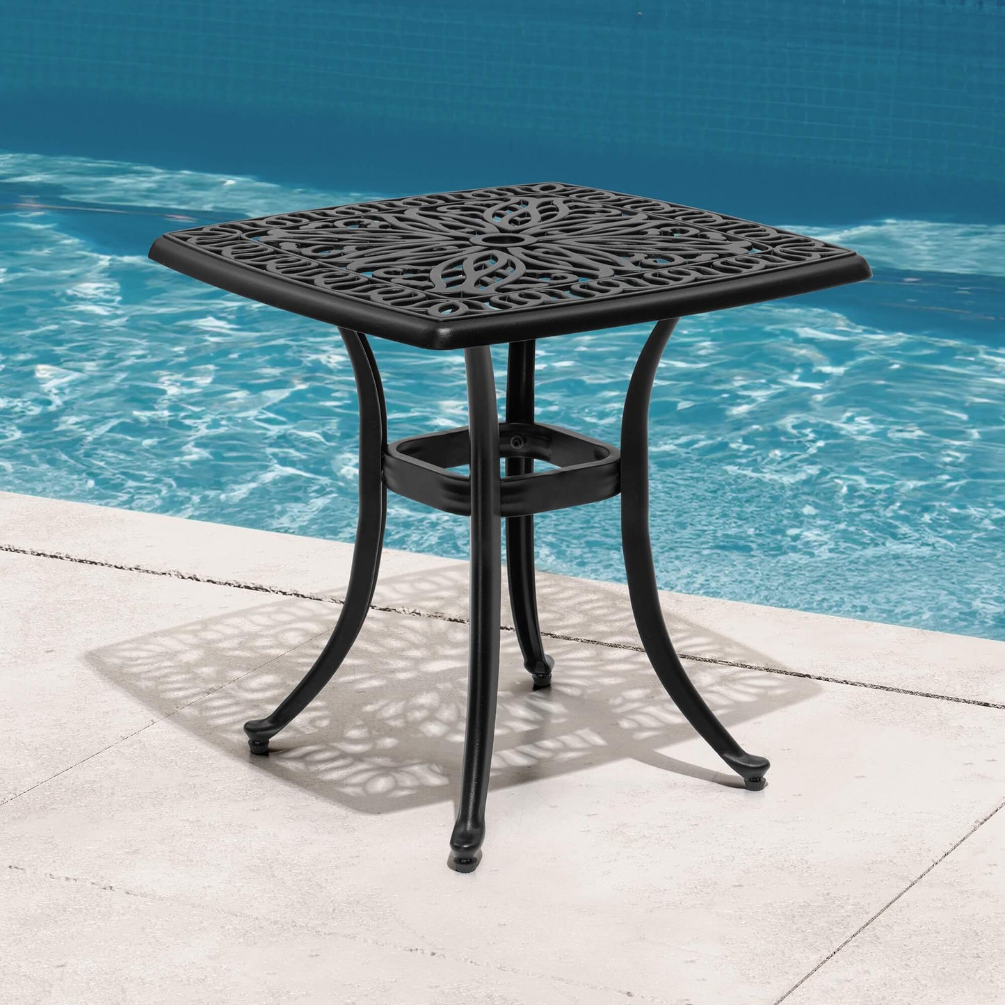 21x21" Square Cast Aluminum Side Table with Umbrella Hole
