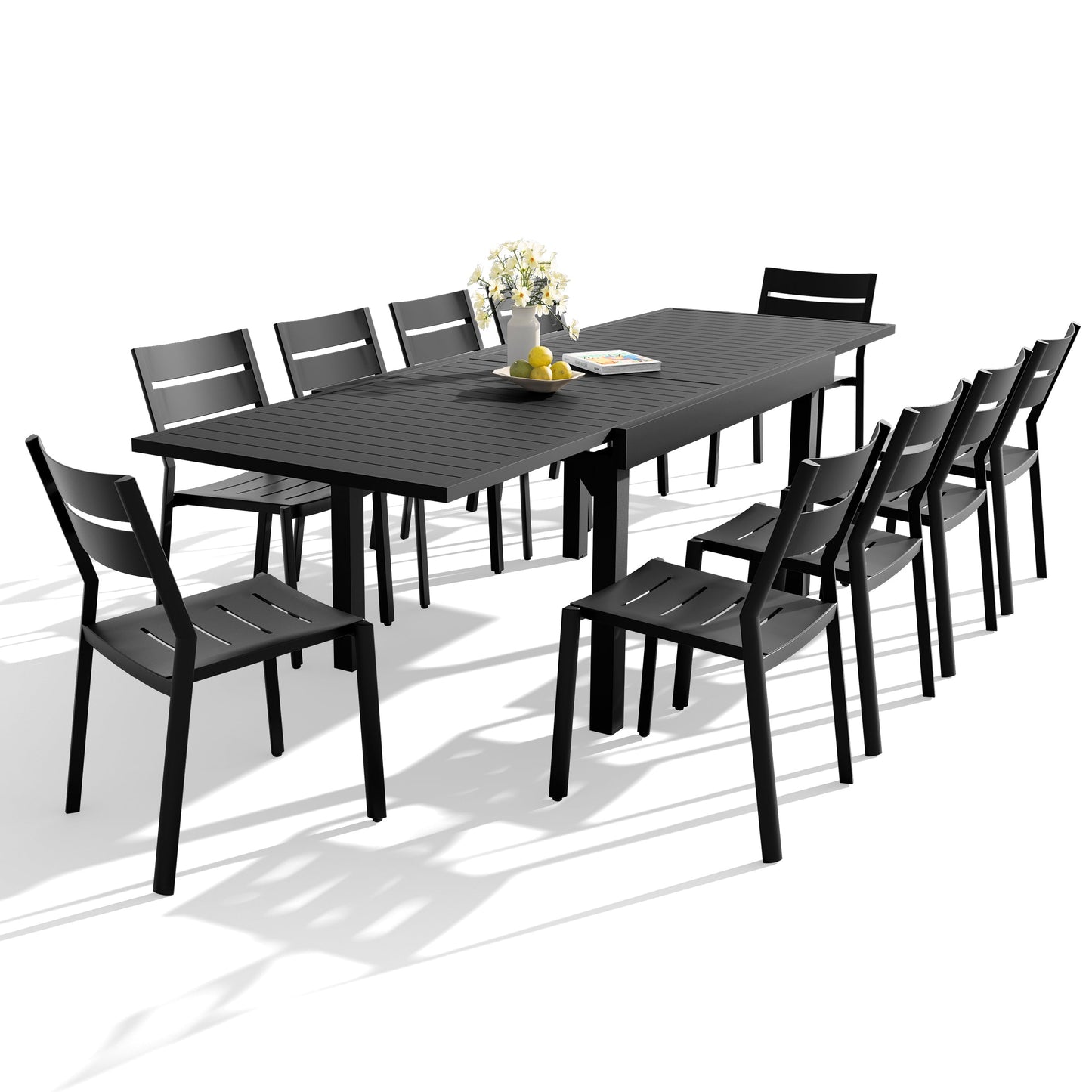 Aluminum Expandable Outdoor Dining Set with Stackable Chairs