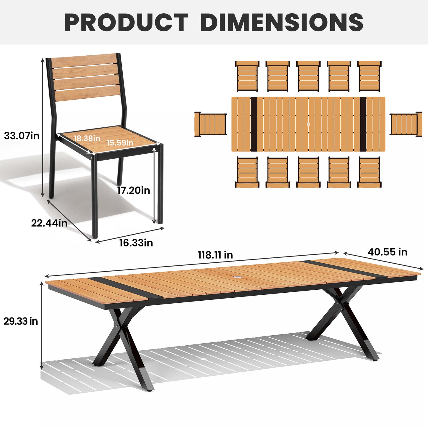 Aluminum Dining Set with Umbrella Hole & Stackable Chairs