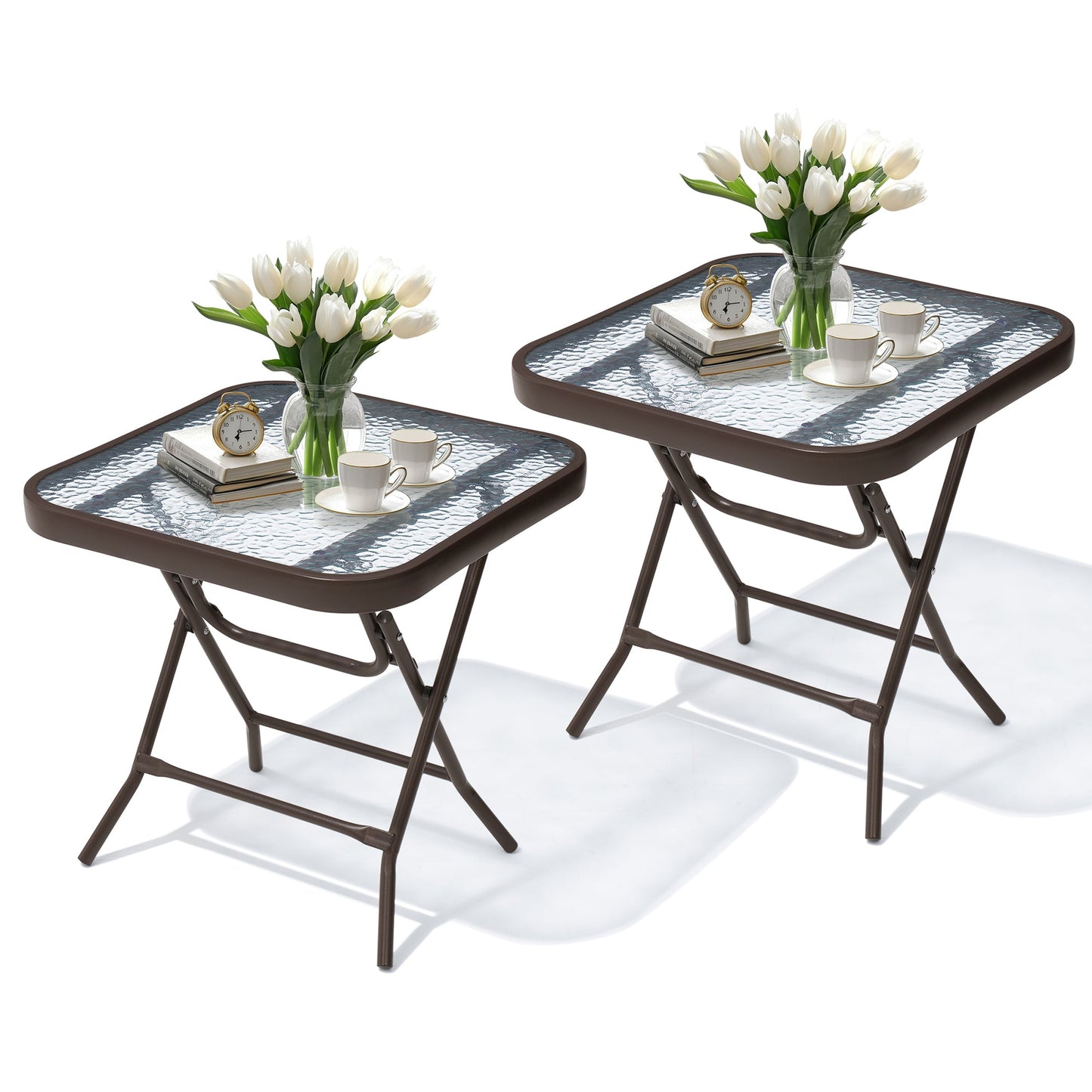 18x18" Foldable Square Glass Top Outdoor Side Table