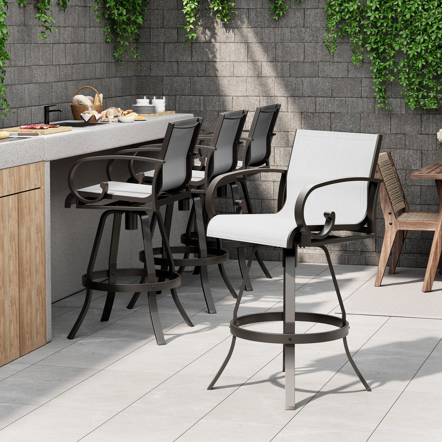 Aluminum Swivel Outdoor Bar Stool Set of 2 with Sunbrella