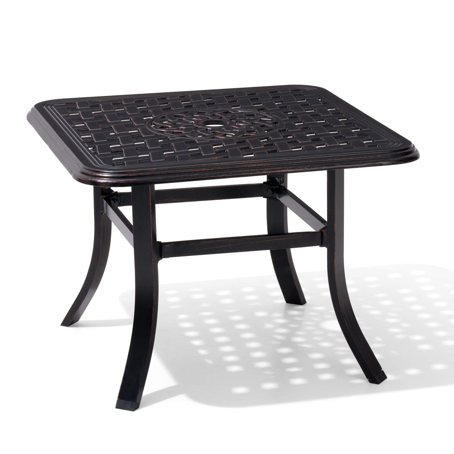 24x24" Square Cast Aluminum Outdoor Side Table with Umbrella Hole