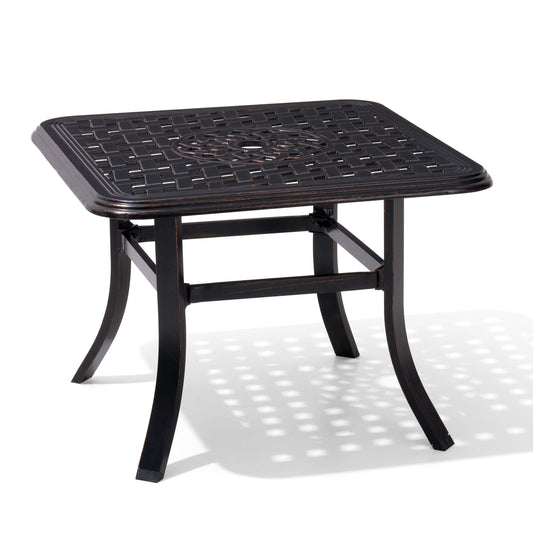 24x24" Square Cast Aluminum Outdoor Side Table with Umbrella Hole