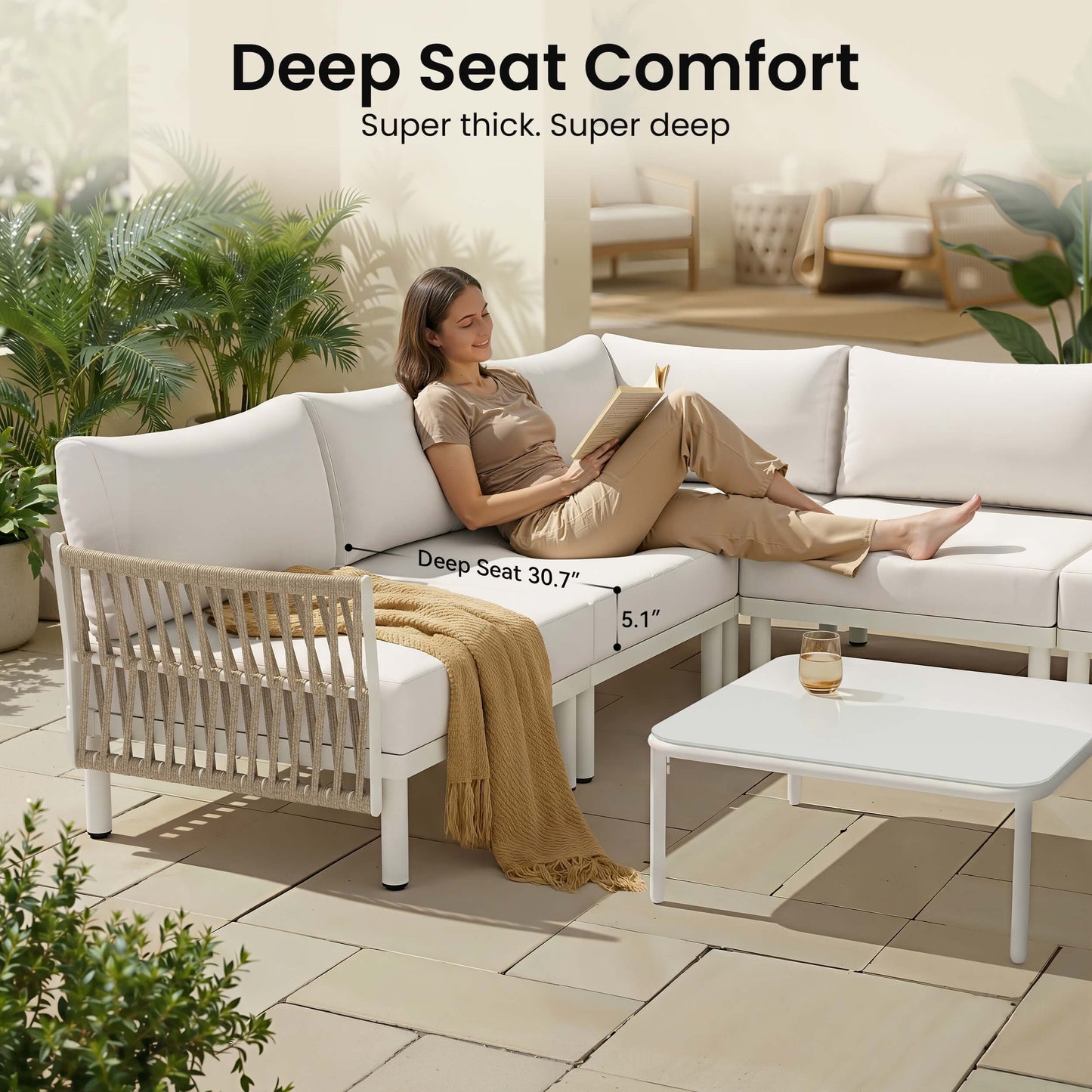 Modular Outdoor Wicker Sectional Sofa with Cushions
