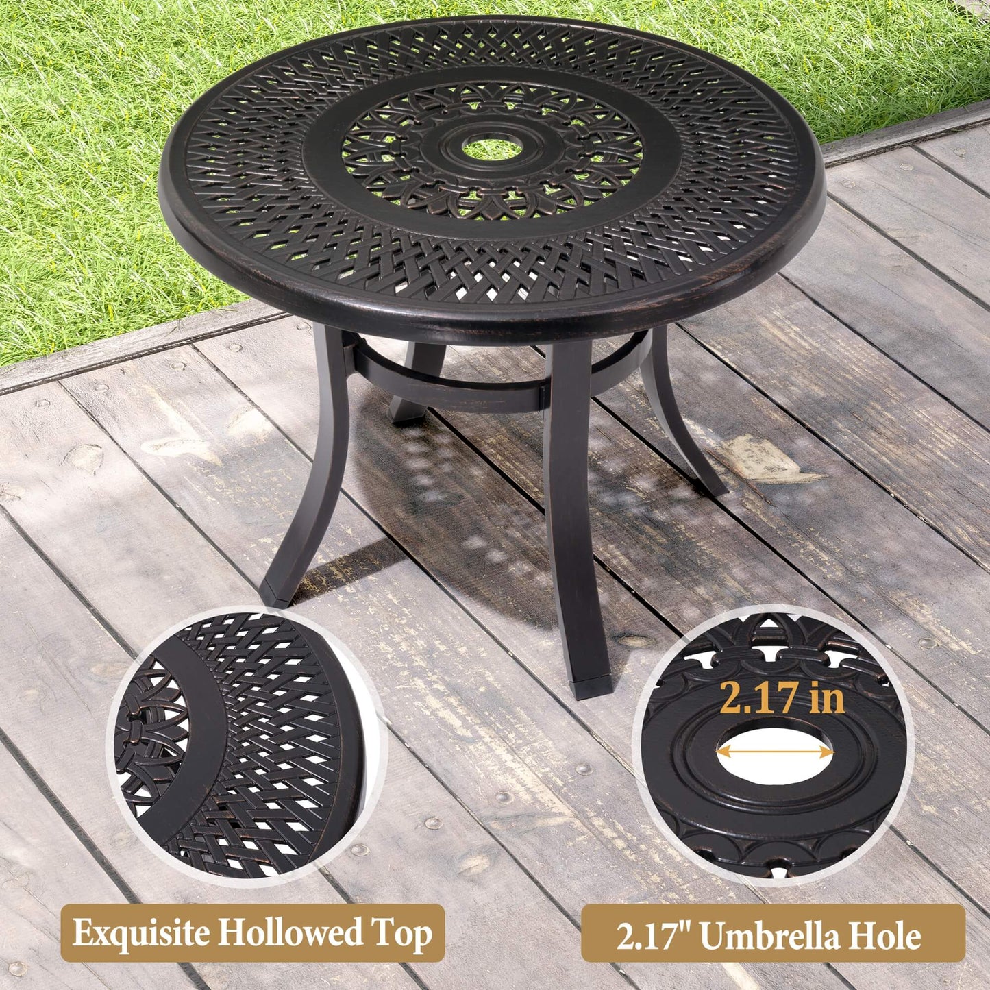 24x24" Round Cast Aluminum Side Table with Umbrella Hole