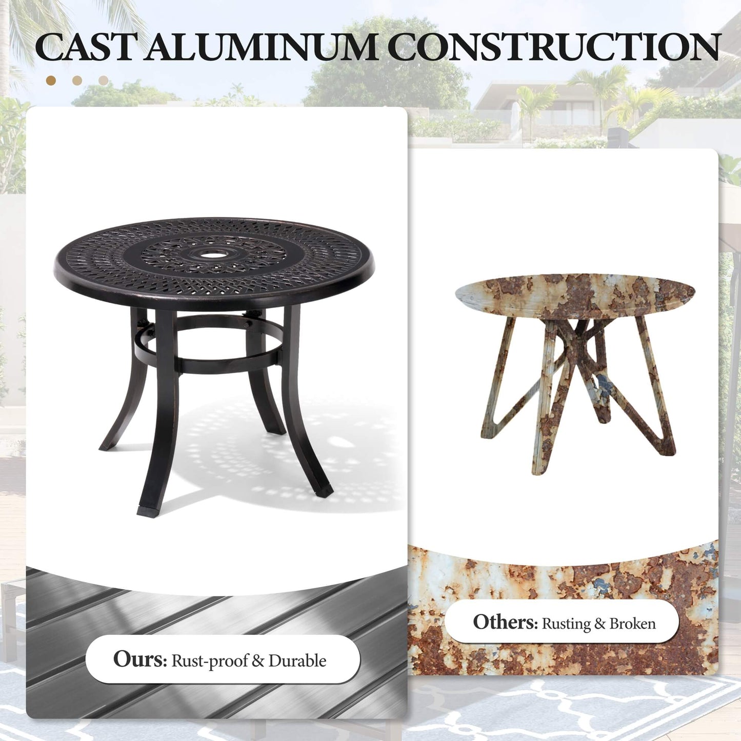 24x24" Round Cast Aluminum Side Table with Umbrella Hole