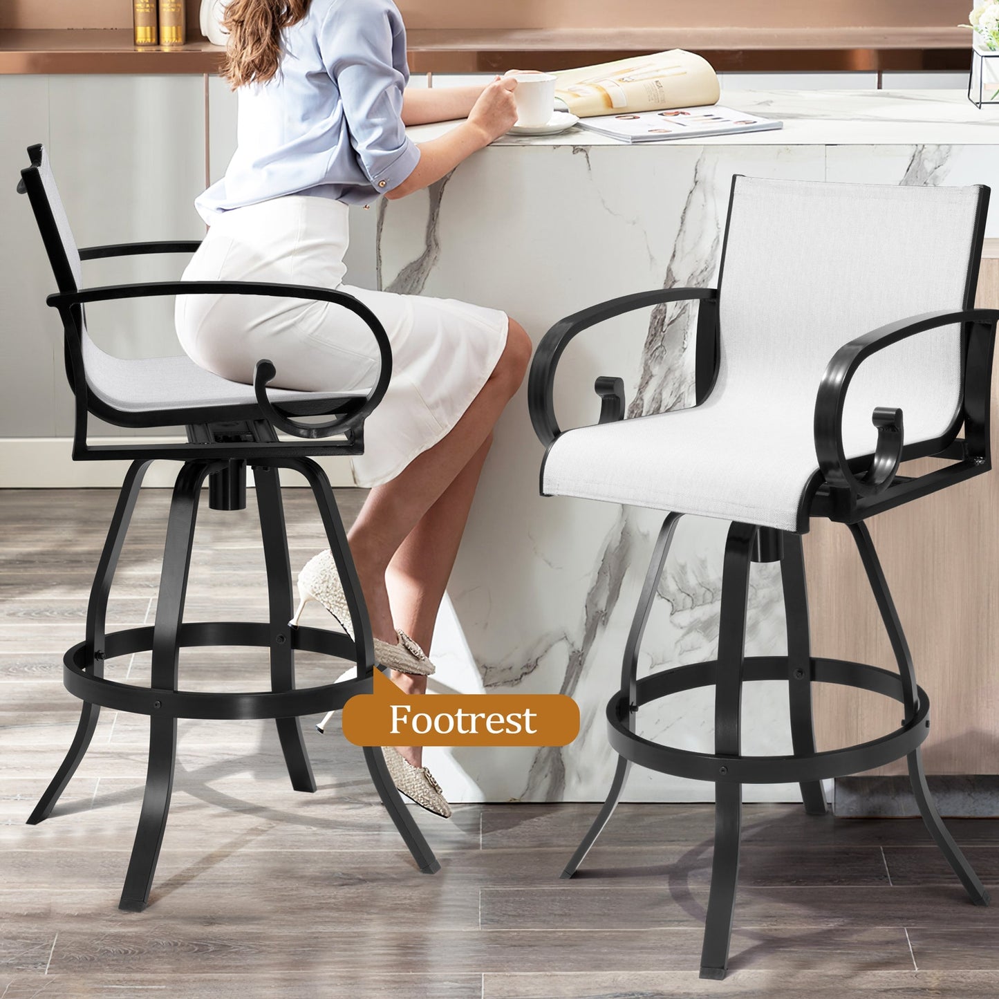 Aluminum Swivel Outdoor Bar Stool Set of 2 with Sunbrella
