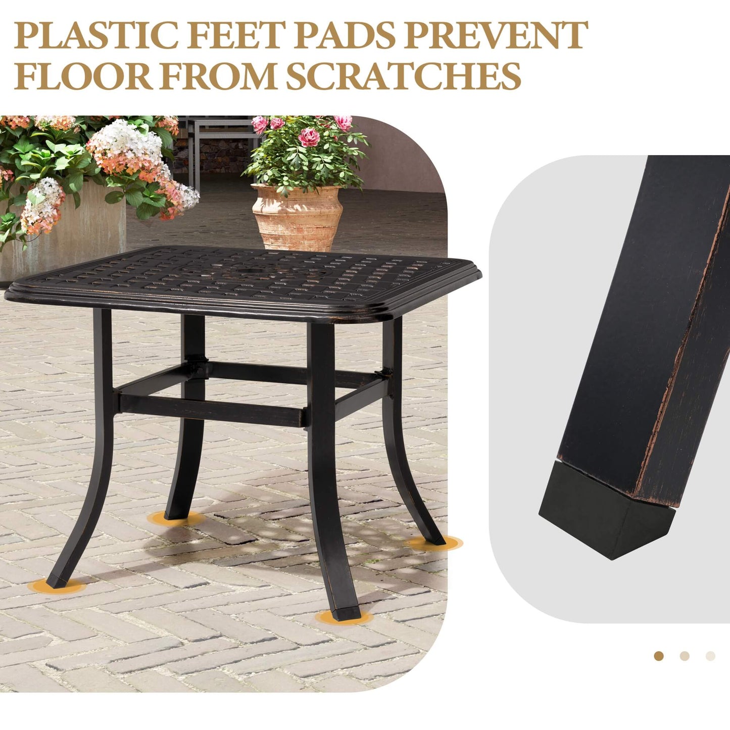 24x24" Square Cast Aluminum Outdoor Side Table with Umbrella Hole