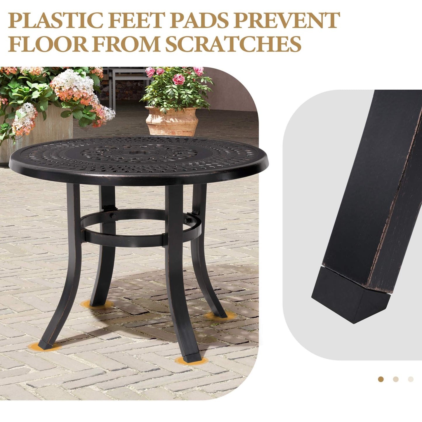 24x24" Round Cast Aluminum Side Table with Umbrella Hole