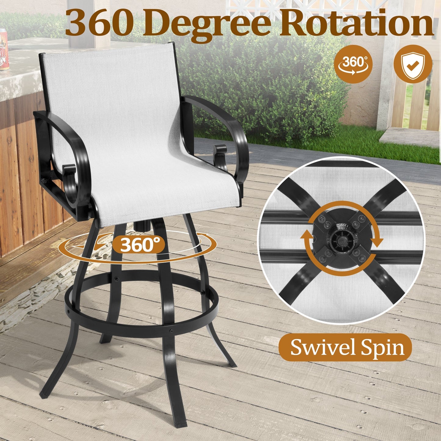 Aluminum Swivel Outdoor Bar Stool Set of 2 with Sunbrella