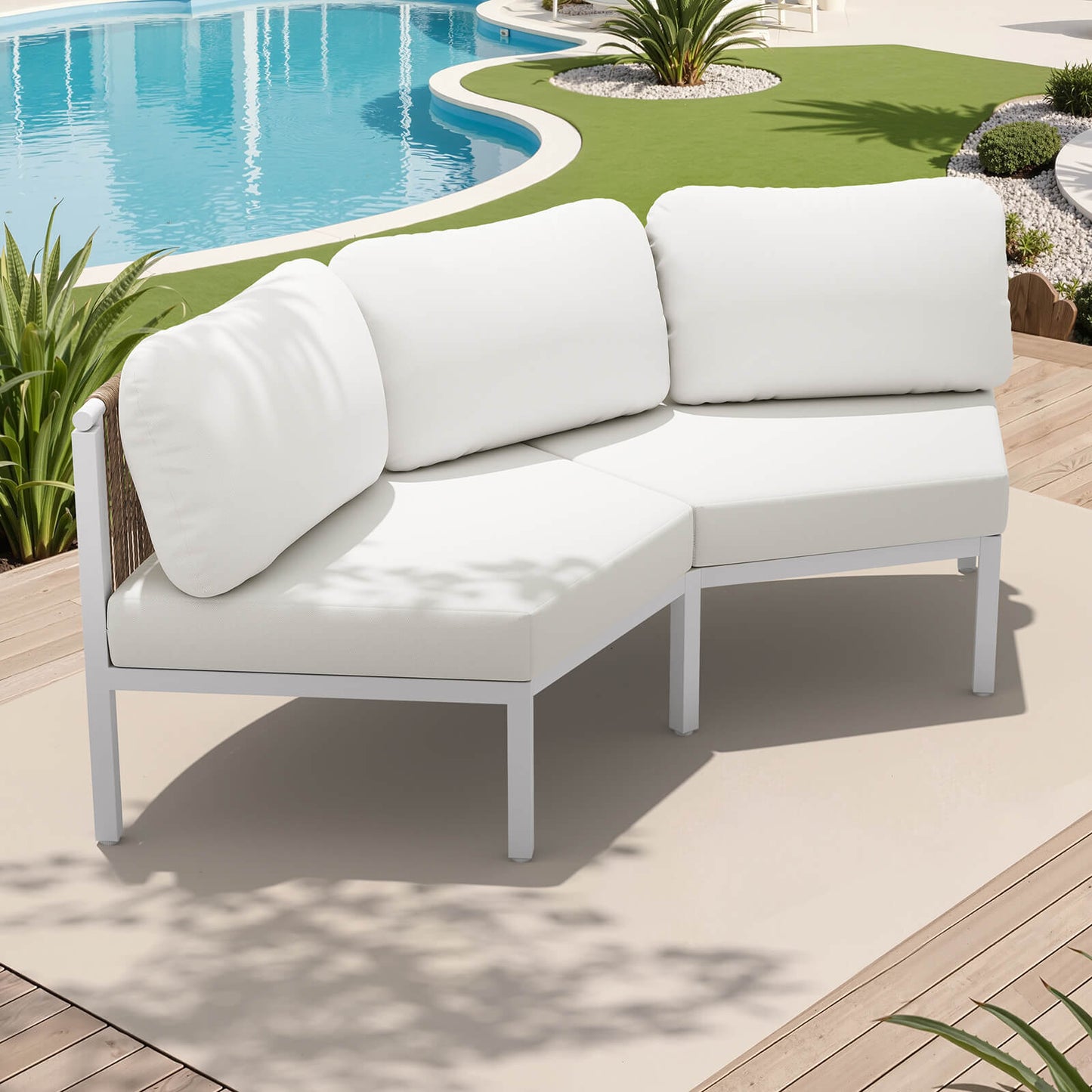 Curved Aluminum Outdoor Sectional Sofa with Water-Resistant Cushions