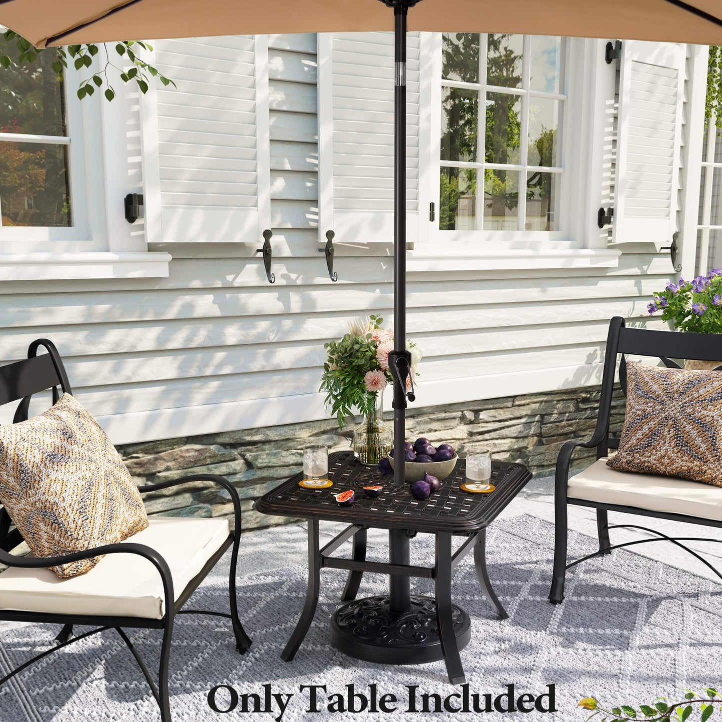 24x24" Square Cast Aluminum Outdoor Side Table with Umbrella Hole