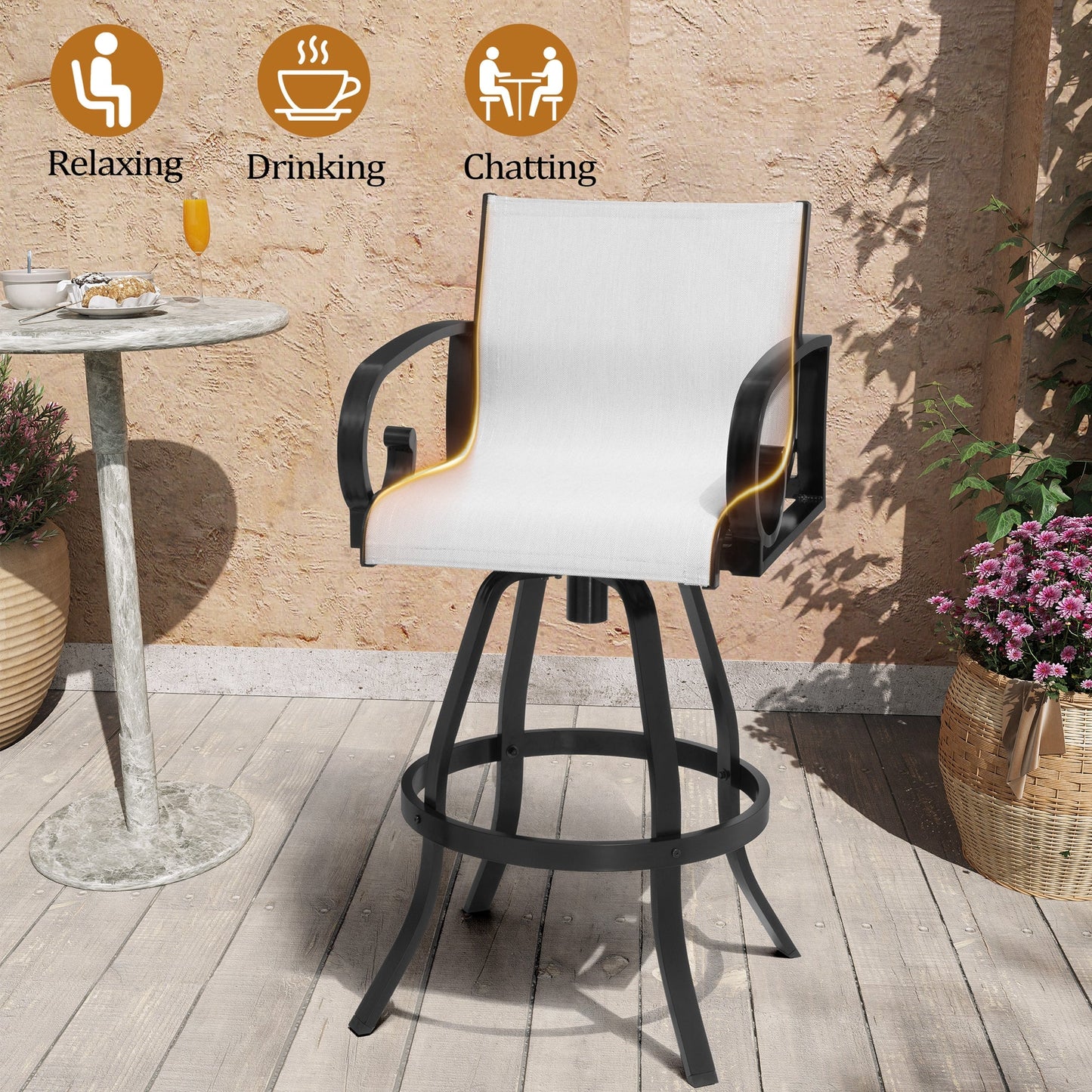 Aluminum Swivel Outdoor Bar Stool Set of 2 with Sunbrella