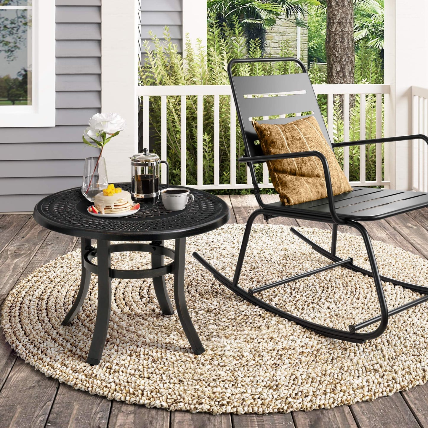 24x24" Round Cast Aluminum Side Table with Umbrella Hole