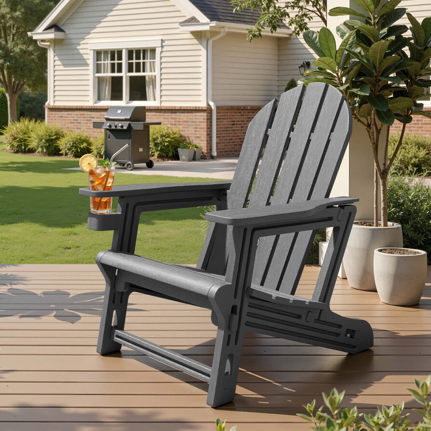 HDPE Adirondack Chair with Cup Holder & Sloped Seat
