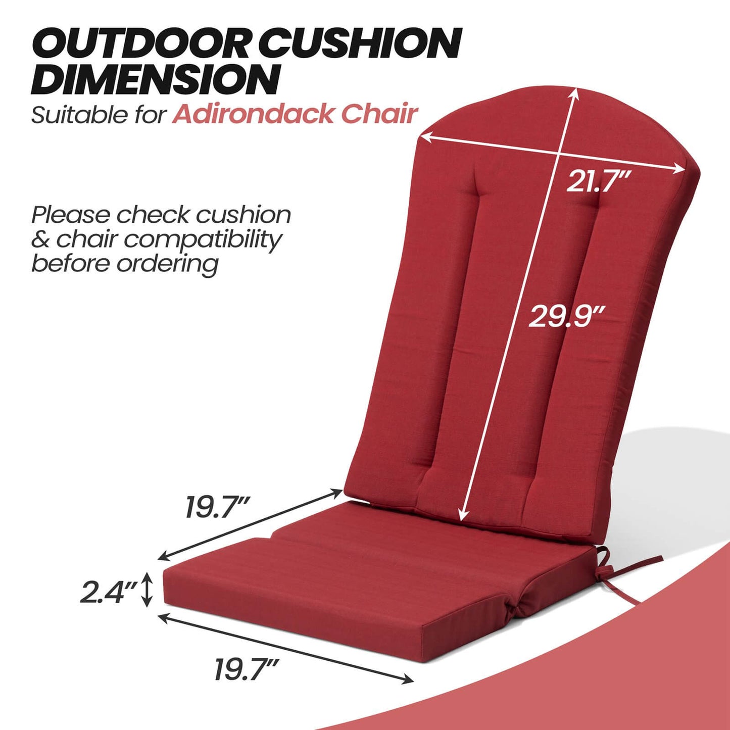 50x20" Outdoor Adirondack Chair Cushion