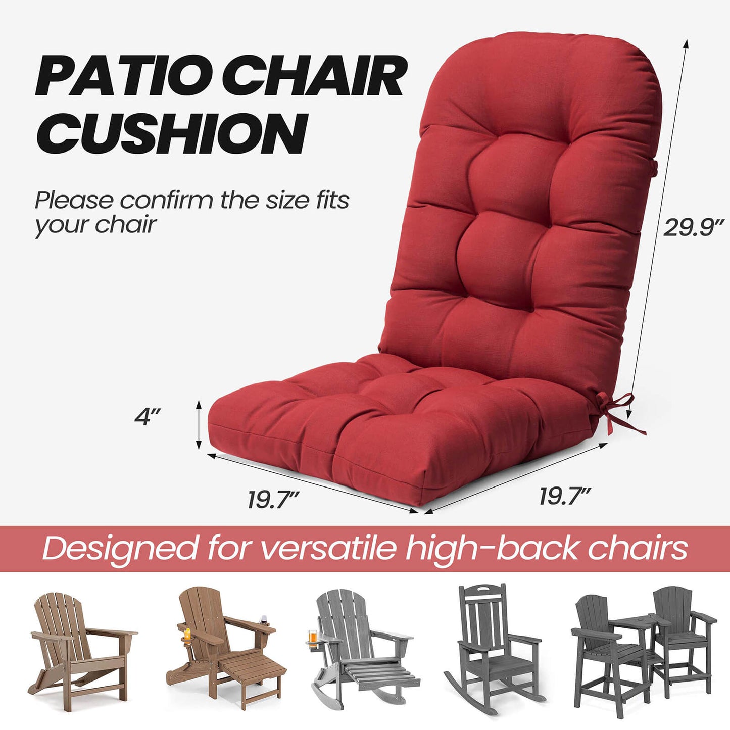 High Back Adirondack Rocking Chair Cushion
