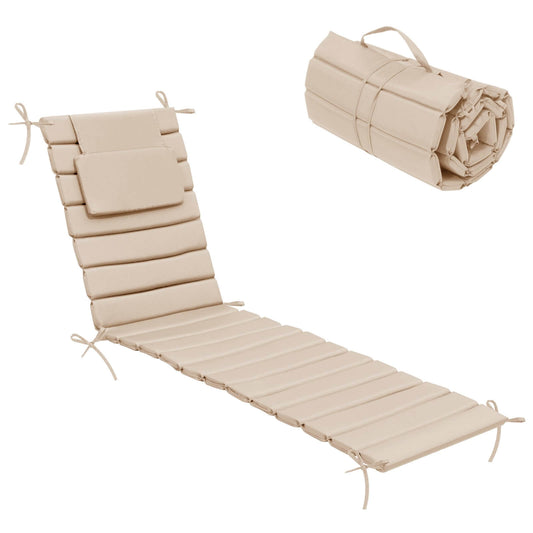 Outdoor Chaise Lounge Cushion with Headrest & Straps