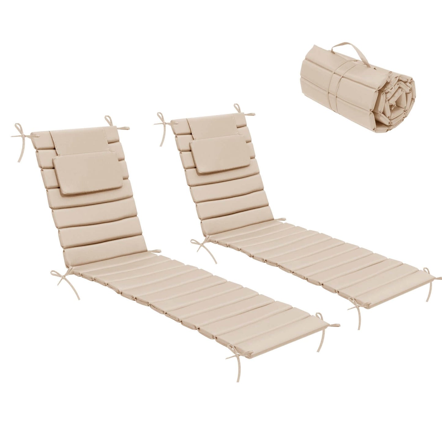 Outdoor Chaise Lounge Cushion with Headrest & Straps