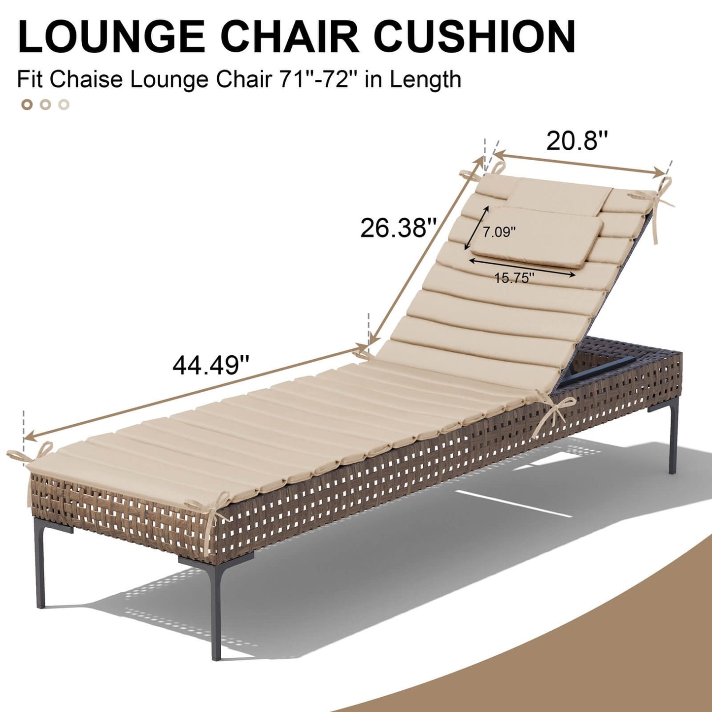 Outdoor Chaise Lounge Cushion with Headrest & Straps