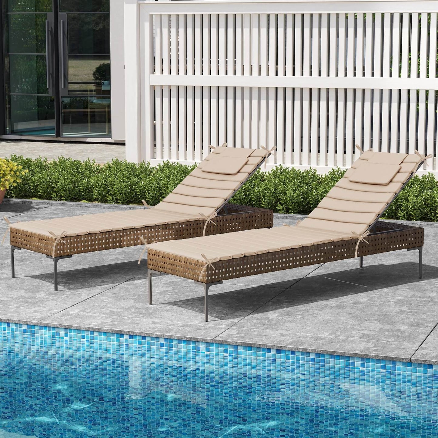 Outdoor Chaise Lounge Cushion with Headrest & Straps