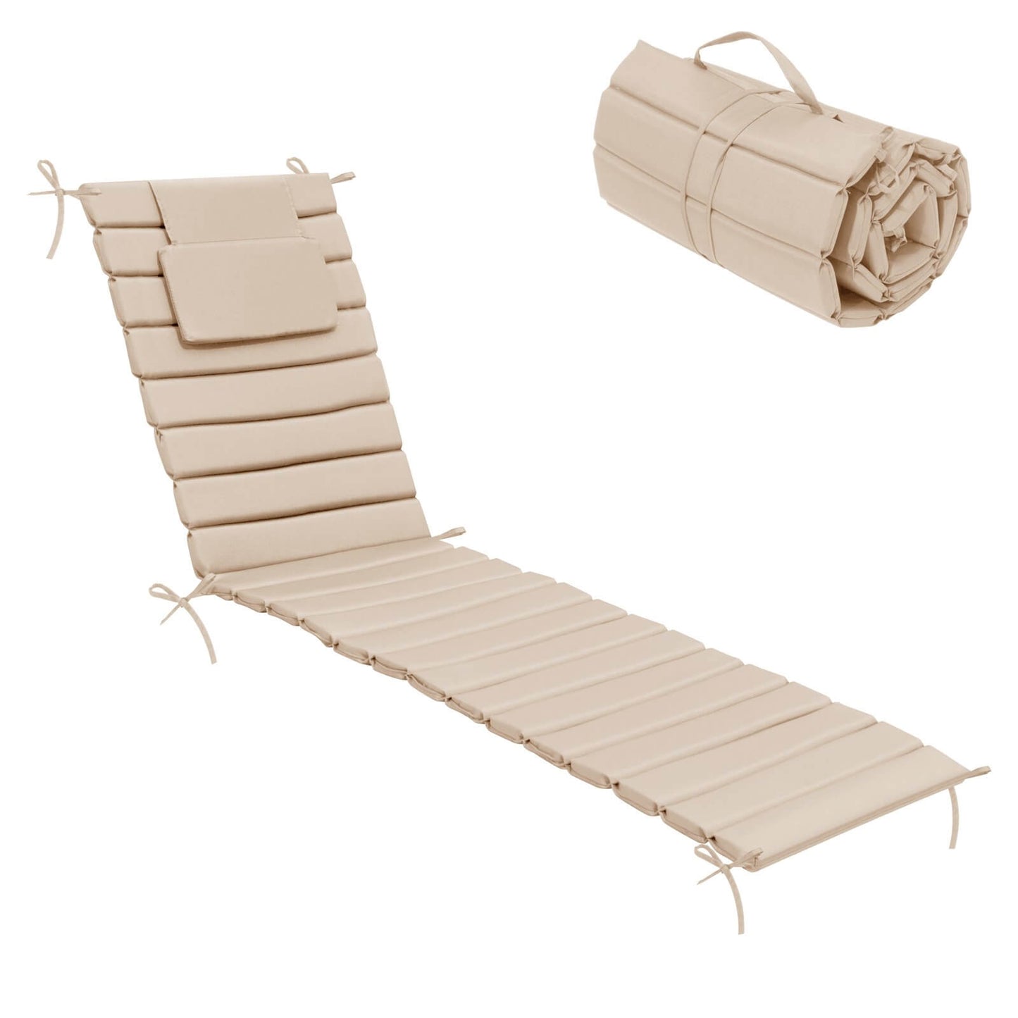 Outdoor Chaise Lounge Cushion with Headrest & Straps