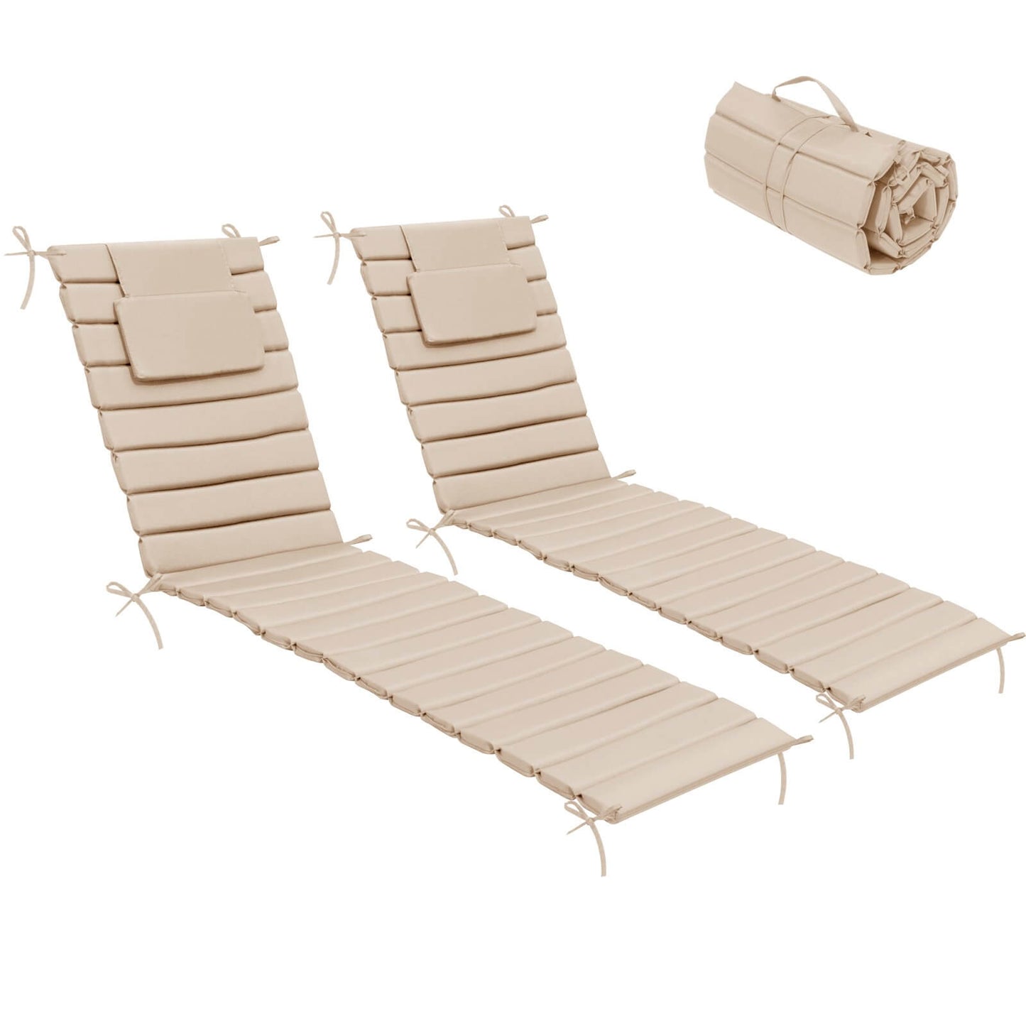 Outdoor Chaise Lounge Cushion with Headrest & Straps