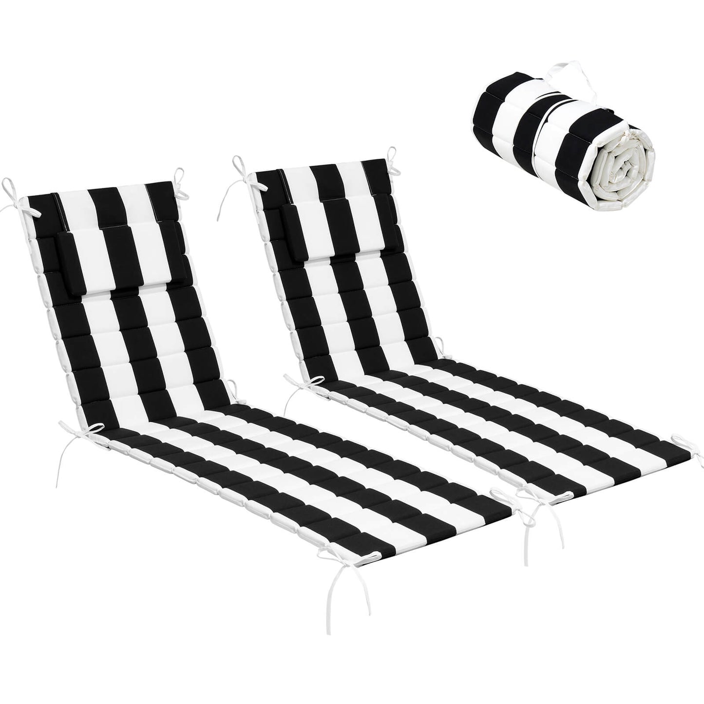 Outdoor Chaise Lounge Cushion with Headrest & Straps