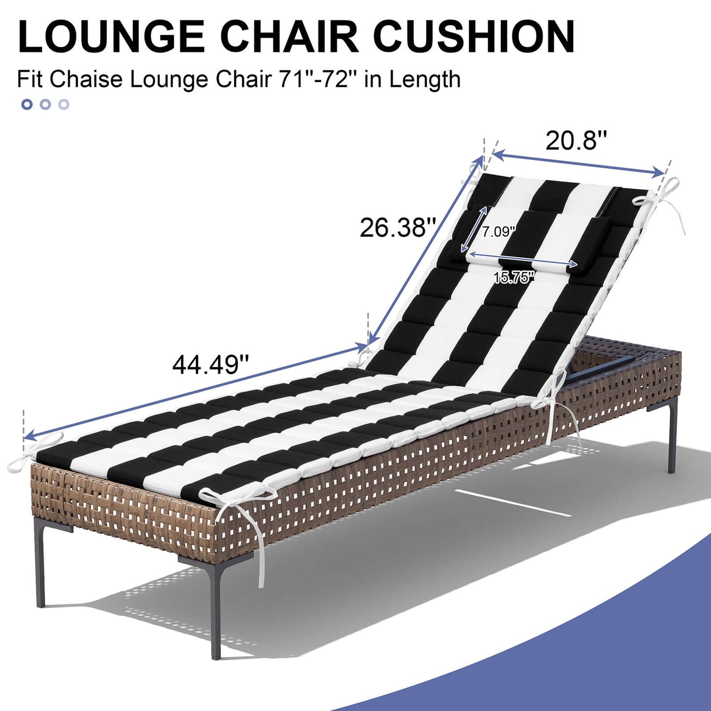 Outdoor Chaise Lounge Cushion with Headrest & Straps