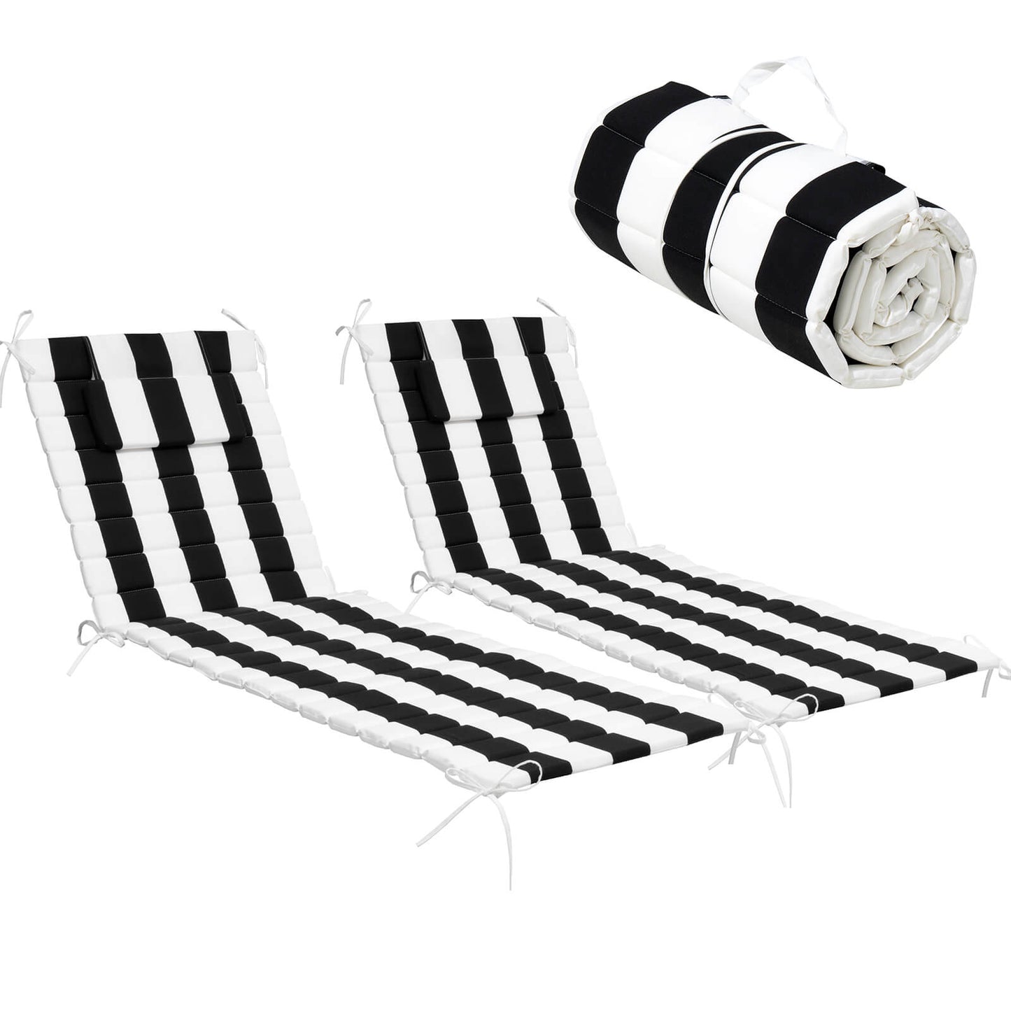 Outdoor Chaise Lounge Cushion with Headrest & Straps