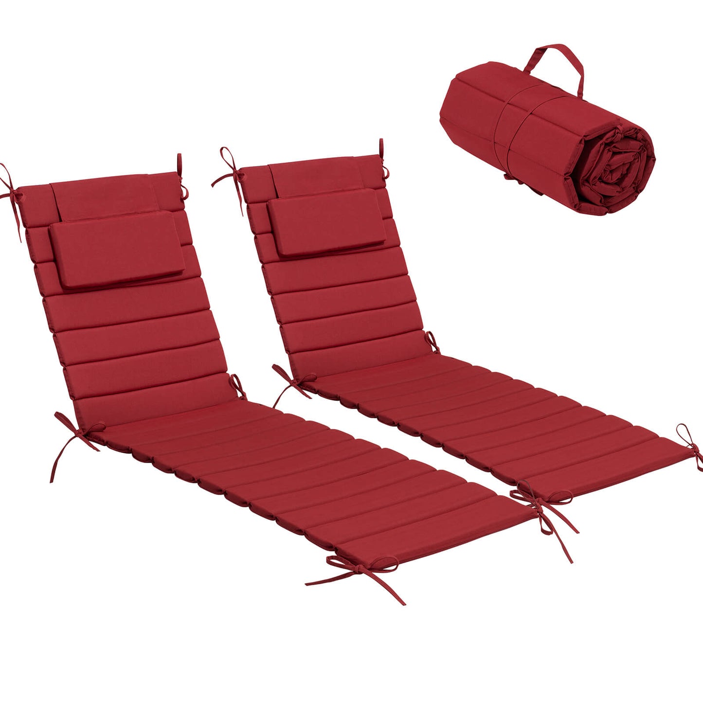 Outdoor Chaise Lounge Cushion with Headrest & Straps
