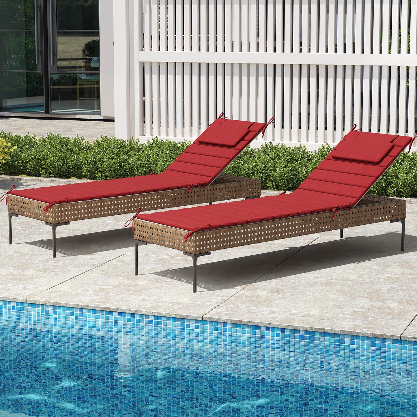 Outdoor Chaise Lounge Cushion with Headrest & Straps