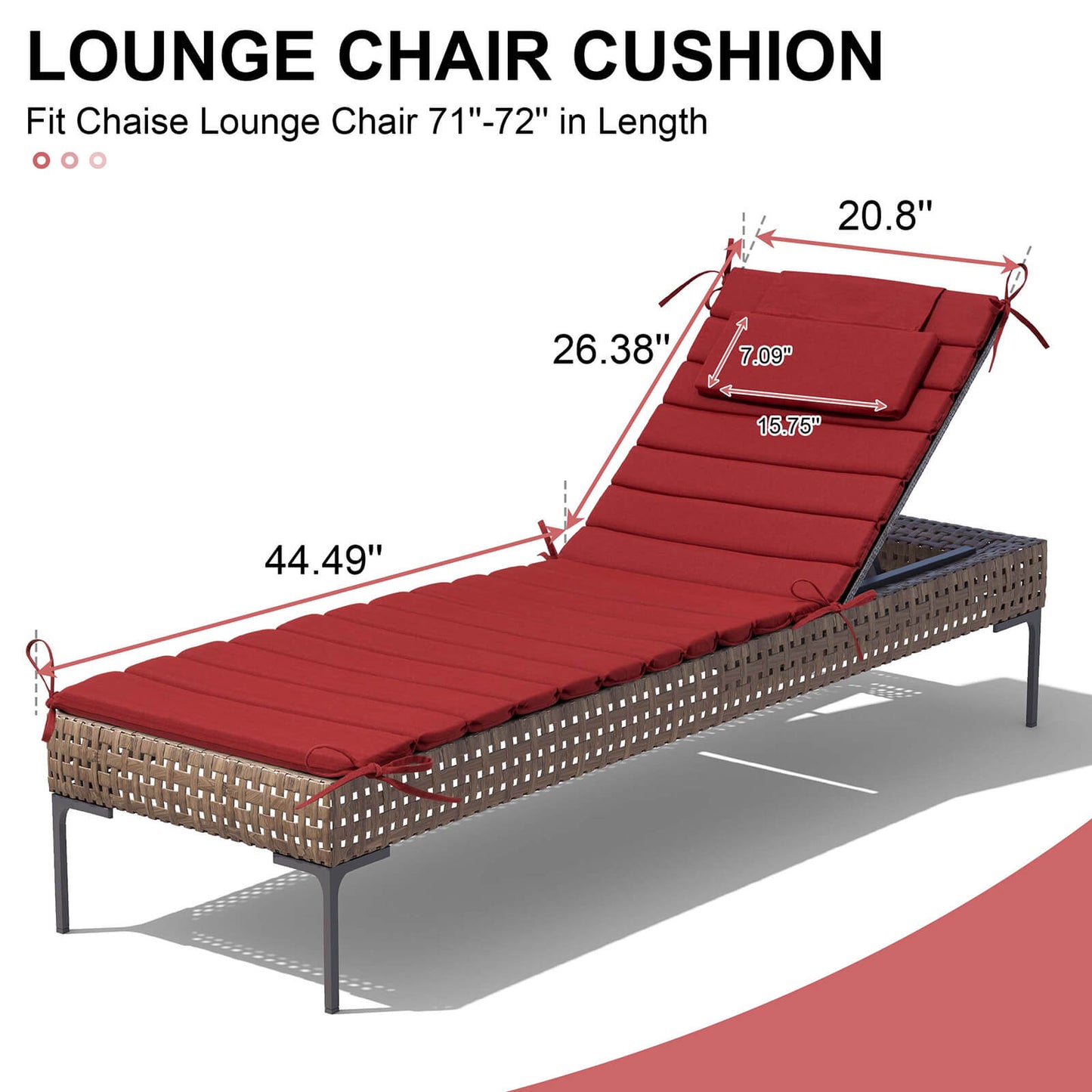 Outdoor Chaise Lounge Cushion with Headrest & Straps