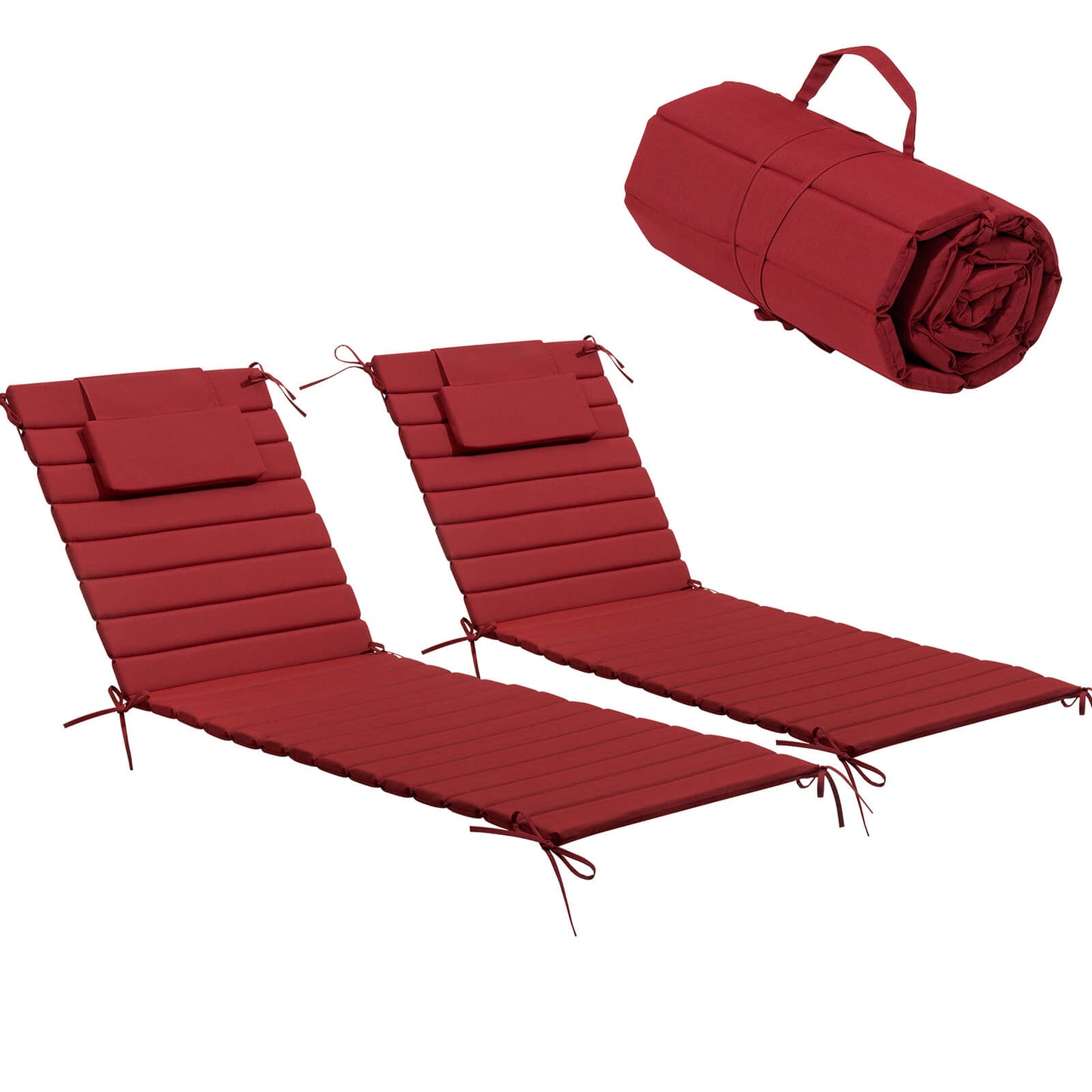 Outdoor Chaise Lounge Cushion with Headrest & Straps