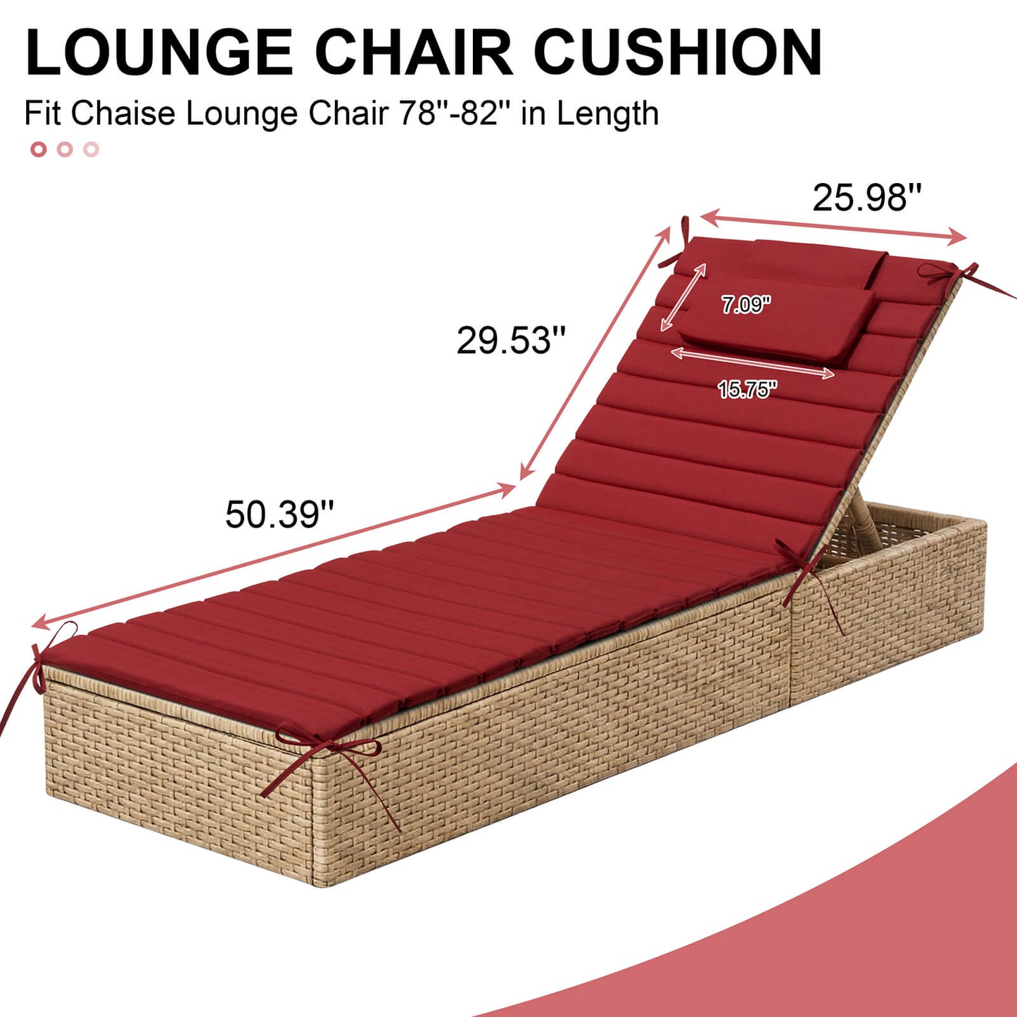 Outdoor Chaise Lounge Cushion with Headrest & Straps
