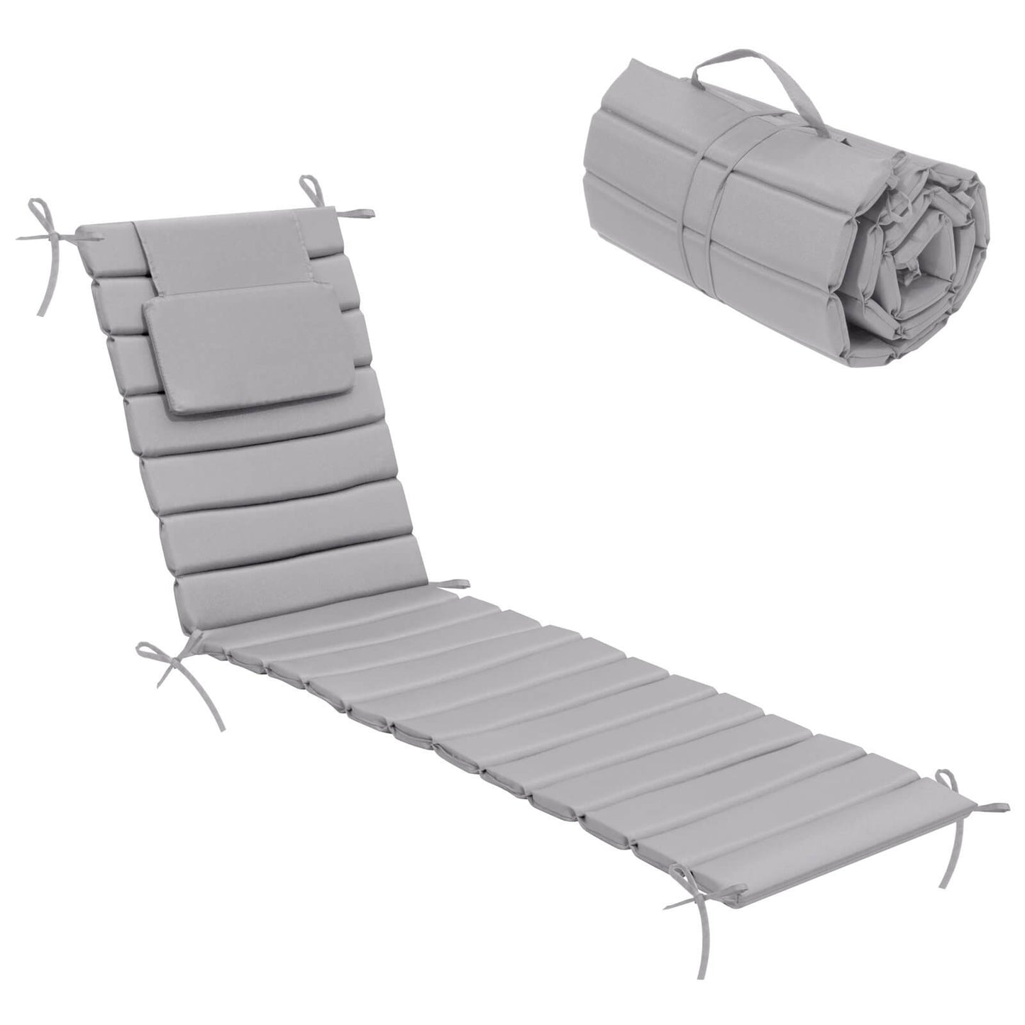 Outdoor Chaise Lounge Cushion with Headrest & Straps