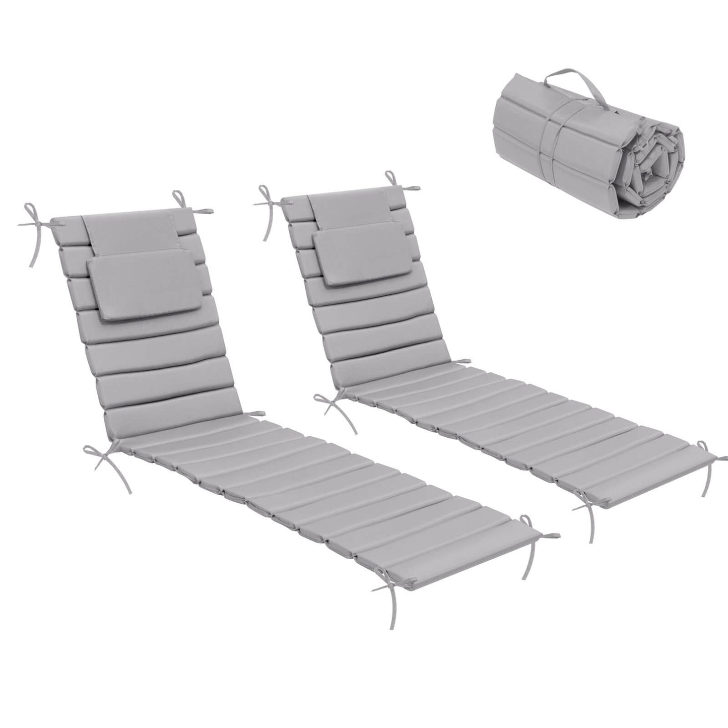 Outdoor Chaise Lounge Cushion with Headrest & Straps