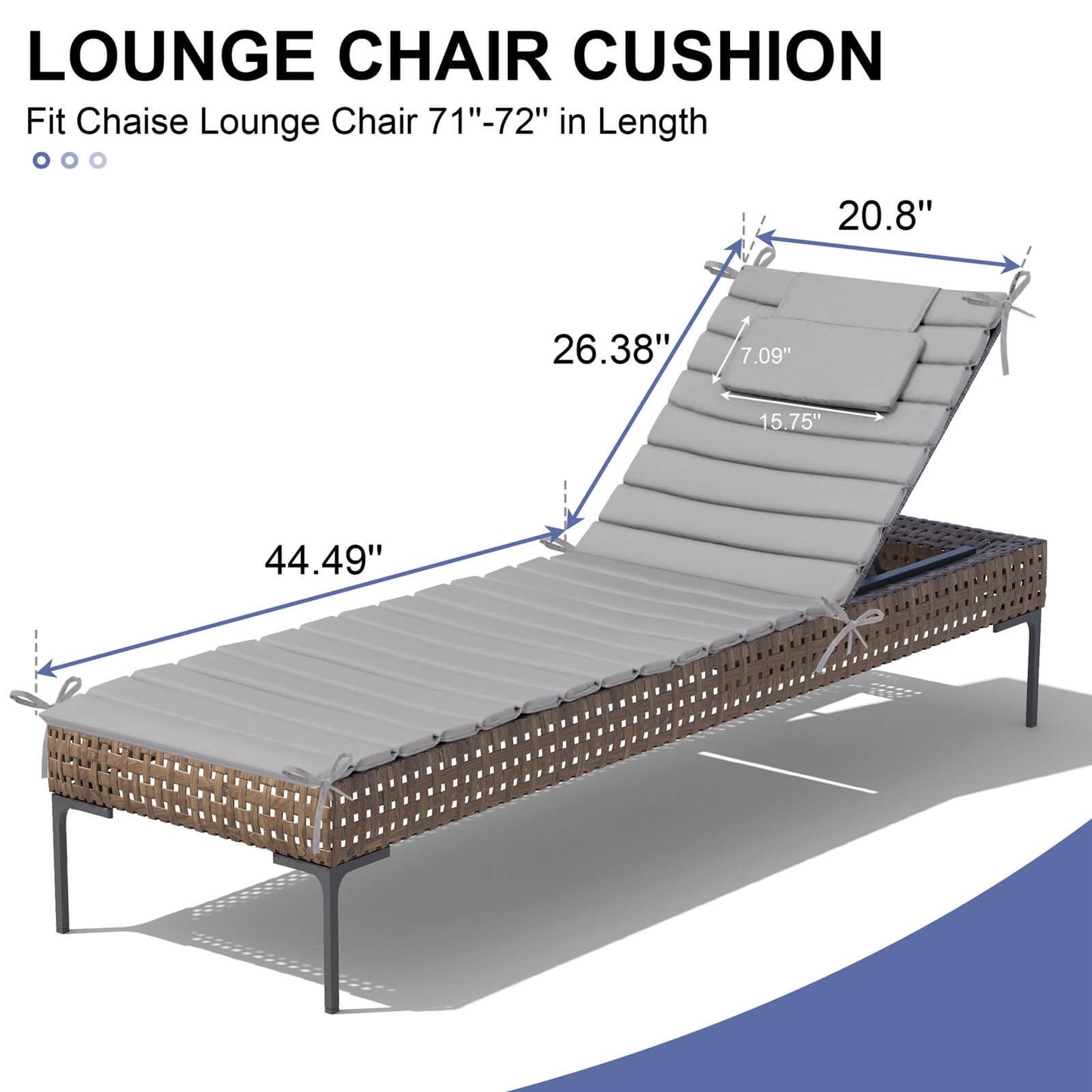 Outdoor Chaise Lounge Cushion with Headrest & Straps