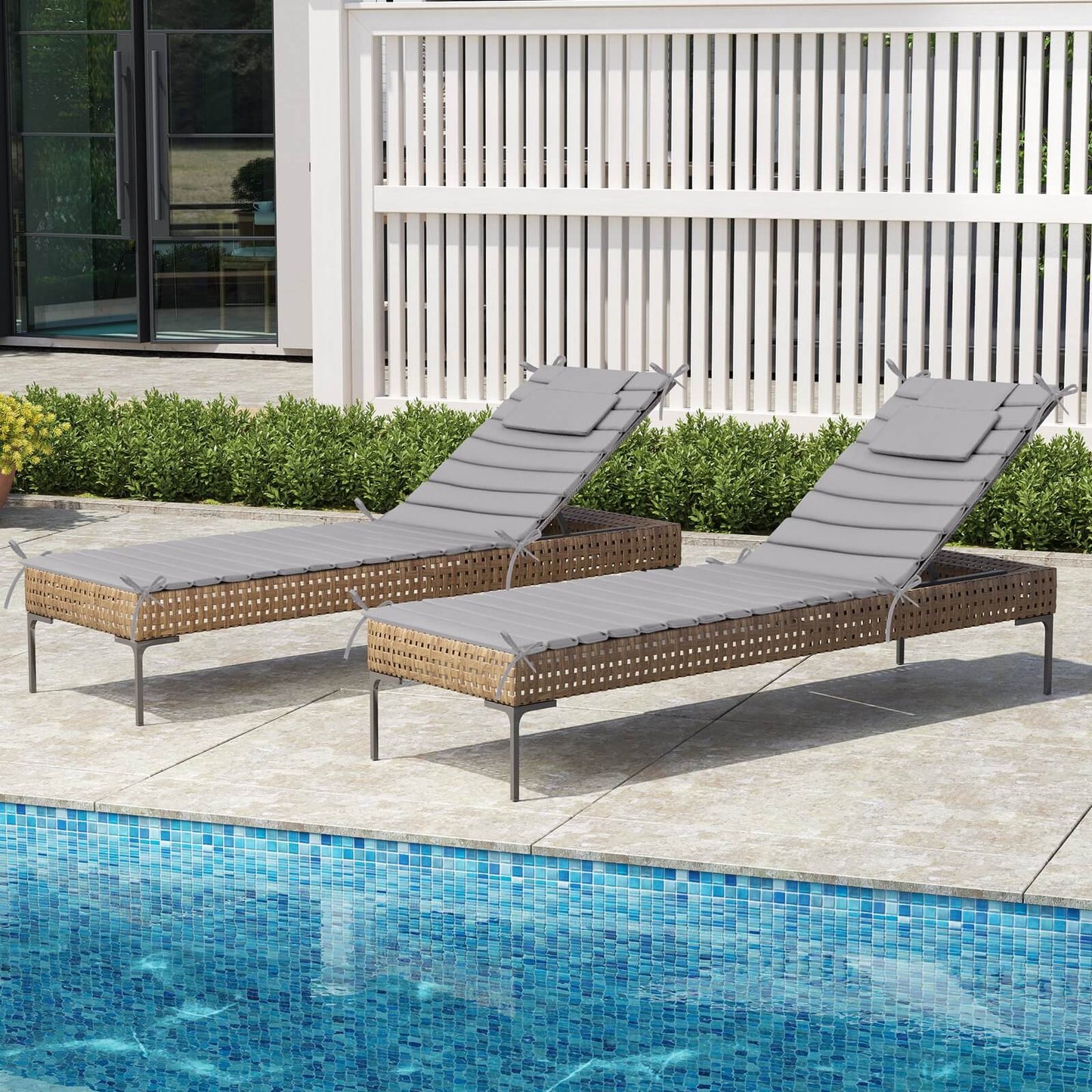 Outdoor Chaise Lounge Cushion with Headrest & Straps